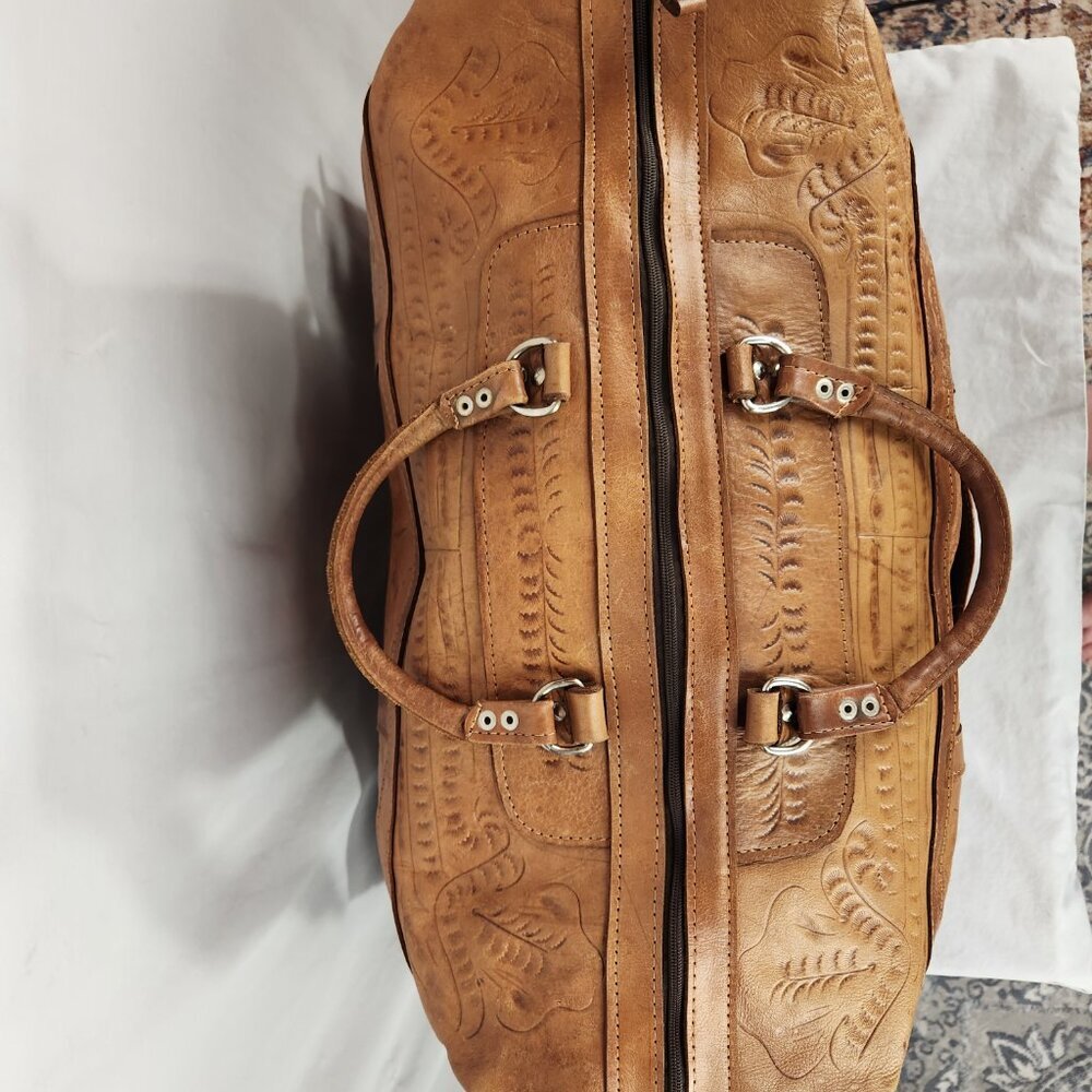 Force Ten West Authentic Handmade Leather Large Duffle Bag Vtg  British Tan - Picture 6 of 12